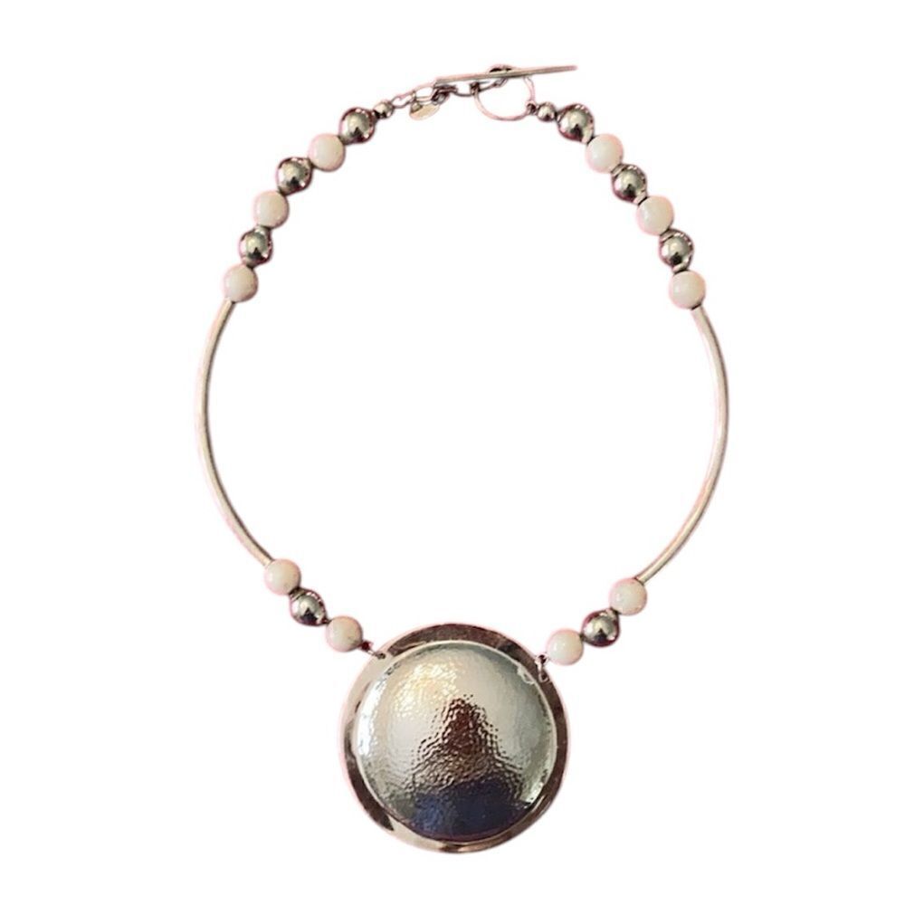 Vintage Park Lane necklace silver medallion with silver & grayish beads EVC